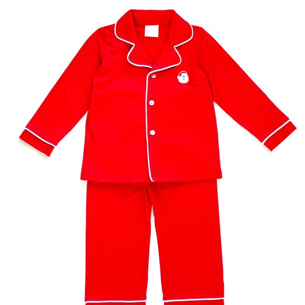 Red Christmas Pajamas with Santa Applique